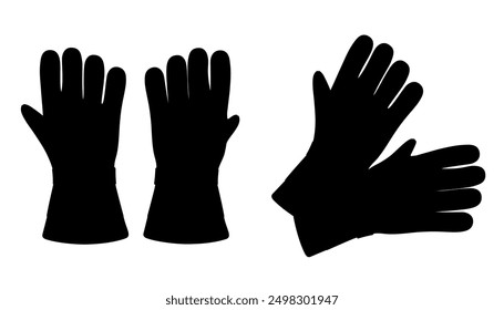 Professional work gloves. Protective gloves for builders and workers and firefighters. Pair Welding Thick Heavy Gloves High Heat Proof, Fireplace Gloves. Black silhouette, vector icon