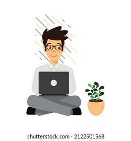 a professional worker is a business activity in front of the computer. Flat vector design illustration.
