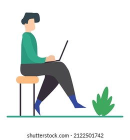 a professional worker is a business activity in front of the computer. Flat vector design illustration.