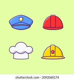 Professional worker hat cartoon style icon illustration. Set of professional worker hat icon vector. 