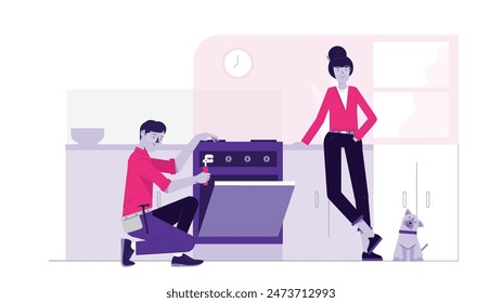Ein professioneller Arbeiter macht einige Reparaturen in der Küche
