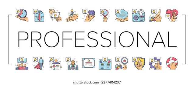 professional worker person job icons set vector. business employee, engineer construction, skill, manager, office human professional worker person job color line illustrations