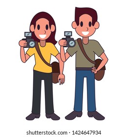 Professional workers photographers characters cartoons vector illustration graphic design