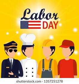 professional workers with usa flag to labor day
