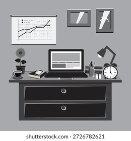 Ilustración vectorial de Espacio de trabajo del Profesional para el interior de la oficina