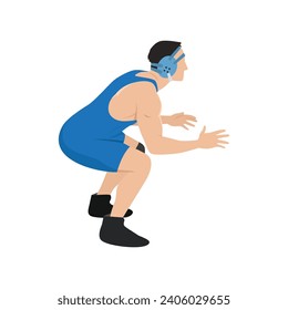 Professional Wrestler Pose stance. Flat vector illustration isolated on white background