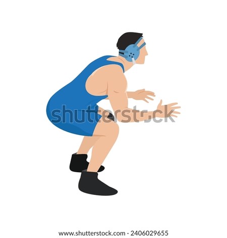 Professional Wrestler Pose stance. Flat vector illustration isolated on white background