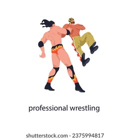 Professionelles Ringen. Fighters Wettkampf, Spiel im Kampfsport. Wrestler kämpfen, Turnier. Rivalen kämpfen, sparen. Kampfkunstshow. Flache Vektorgrafik einzeln auf weißem Hintergrund