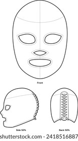 Professional wrestling mask three-view diagram