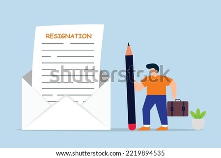 Professional write resignation letter to quit job. businessman professional with pen writing resignation email.