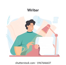 Professional writer concept. Author writing script of a novel.