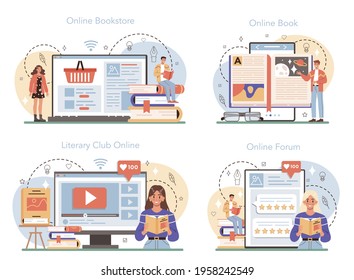 Professional writer concept set. Author writing script of a novel.