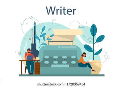 Professional writer or journalist concept illustration. Idea of creative people and profession. Author writing script of a novel. Isolated vector illustration in flat style