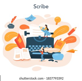 Professional writer or journalist concept illustration. Idea of creative people and profession. Author writing script of a novel. Isolated vector illustration in flat style