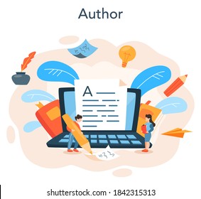 Professional Writer Or Journalist Concept Illustration. Idea Of Creative People And Profession. Author Writing Script Of A Novel. Isolated Vector Illustration In Flat Style