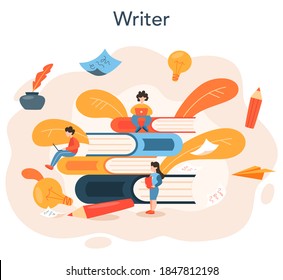 Professional writer or journalist concept illustration. Idea of creative people and profession. Author writing script of a novel. Isolated vector illustration in flat style