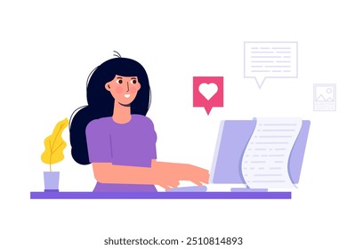 Professional writer.  Journalist or copywriter. Vector illustration.