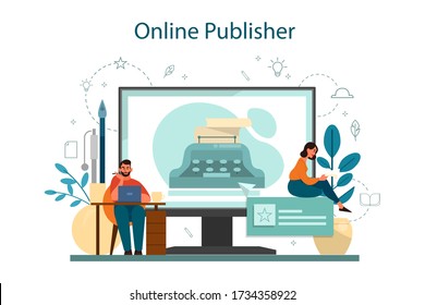 Professional writer or journalist online service or platform. Online publisher. Isolated vector illustration