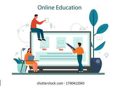 Professional writer or journalist online service or platform. Online course fot author. Book store and audiobook platform. Isolated vector illustration