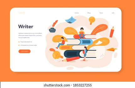 Professional writer or journalist web banner or landing page. Idea of creative people and profession. Author writing script of a novel. Isolated vector illustration in flat style