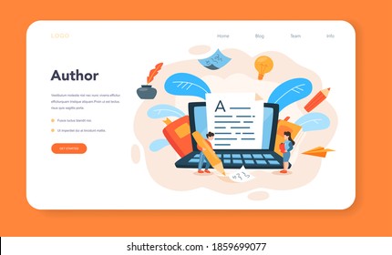 Professional writer or journalist web banner or landing page. Idea of creative people and profession. Author writing script of a novel. Isolated vector illustration in flat style