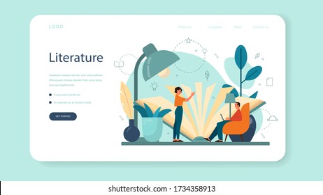 Professional writer, literature web banner or landing page. Idea of creative people and profession. Author writing script of a novel. Isolated vector illustration in flat style