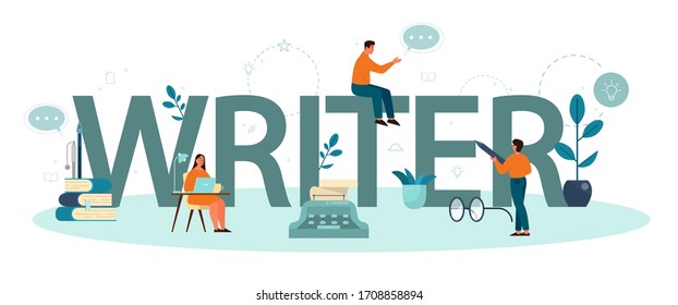 Professional writer typographic header concept. Idea of creative people and profession. Author writing script of a novel. Isolated vector illustration in flat style