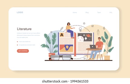 Professional writer web banner or landing page. Author writing script of a novel. Bestseller publishing. Idea of creative literature profession. Flat vector illustration