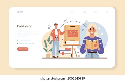 Professional writer web banner or landing page. Author writing script of a novel. Bestseller publishing. Idea of creative literature profession. Flat vector illustration