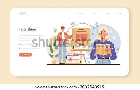 Professional writer web banner or landing page. Author writing script of a novel. Bestseller publishing. Idea of creative literature profession. Flat vector illustration