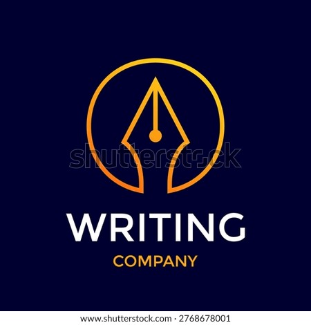 Professional writing company logo featuring a pen nib inside a circular frame, ideal for authors and publishers.
