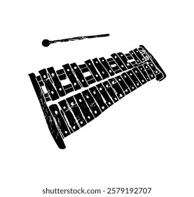 Professional  Xylophone with two percussion mallets isolated on white background. Percussion musical instrument textured. Vector illustration.