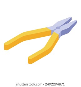 Professional yellow pliers isometric icon representing construction and repair work