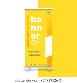 professional yellow rollup standee display banner design vector