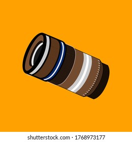 Professional zoom lens, telephoto lens, camera lens vector illustration