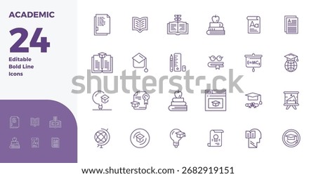 Professional-grade collection of 24 Bold Line vector icons representing Academic, crafted with 128x128 PIXEL perfect precision for enterprise applications.