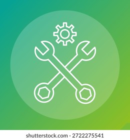 Vector de mantenimiento profesional. Señal de reparación internacionalizada. Símbolo de herramienta mecanizado. Verde verde verde vibrante telón de fondo