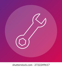 Vector de reparación profesional. Signo de mantenimiento internacionalizado. Símbolo de herramienta tecnificado. Fondo vibrante púrpura rosado.