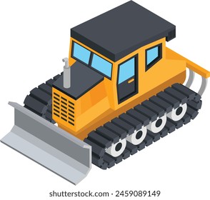 A professional-looking isometric icon of a bulldozer with a yellow body and black tracks.