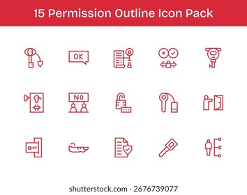 Diseñado profesionalmente 15 iconos en estilo de esquema, capturando la esencia de Permiso para el diseño de interfaz de usuario.