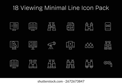Professionell entworfene 18 Icons im Minimal Line Stil, die die Essenz von Viewing für UI-Design einfangen.
