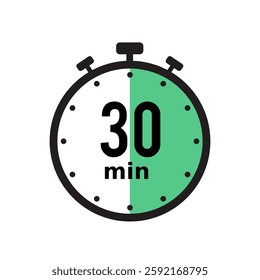 Professionally designed 30 minute countdown timer icon illustration on white background