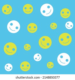 Professionally designed blue background with yellow and white smiling faces