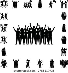 A professionally designed collection of 20 flat black vector silhouettes celebrating Pride Month and LGBTQ community moments. Each icon is bold, inclusive, and fully scalable  ideal for Pride campaigns, diversity branding, social media content, event posters, and corporate inclusion initiatives. The clean black-on-white minimalist format gives buyers maximum versatility for use across any color scheme or Pride palette.