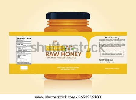 A professionally designed honey jar label template suitable for raw, organic, and homemade honey products.