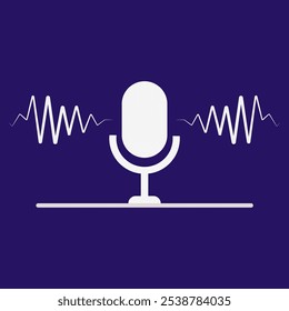 Professionally designed microphone icon with sound vibrations on dark blue background