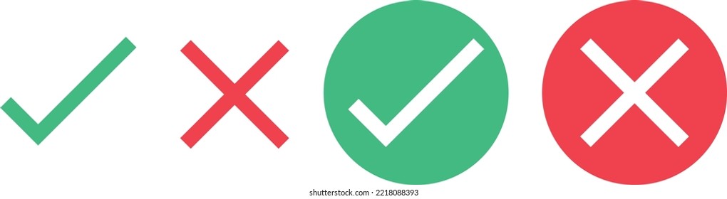 Professionell entworfene, richtige und falsche Symbole auf weißem Hintergrund