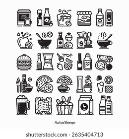 A professionally designed set of 25 outline icons representing food and beverages. Minimal, clean, and vector-based — perfect for mobile apps, web interfaces, menu design, infographics, and packaging.