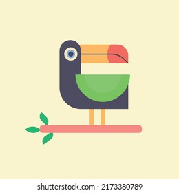 Professionally designed toucan sitting on a tree branch on a white background