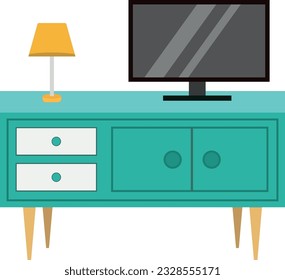 Professionally designed TV illustration on a table with lampshades on a white background